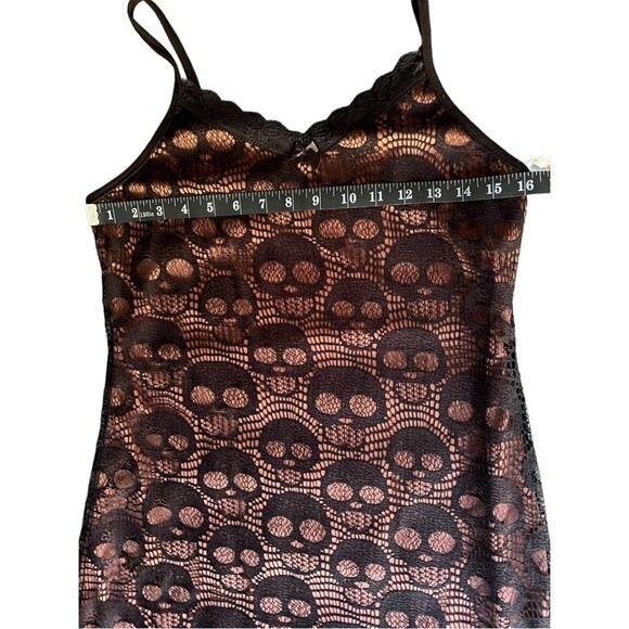 NWT Skull Lace Mini Dress Halloween Goth Grunge Fall Black Slip Medium Large M L - Picture 7 of 16
